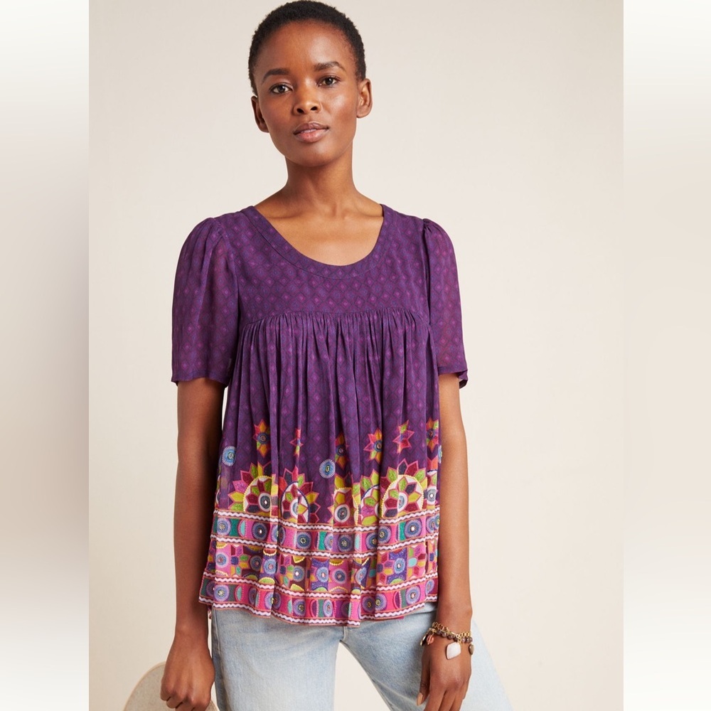 Tanvi Kedia Purple Bohemian Printed Beaded Babydoll Top Fairy